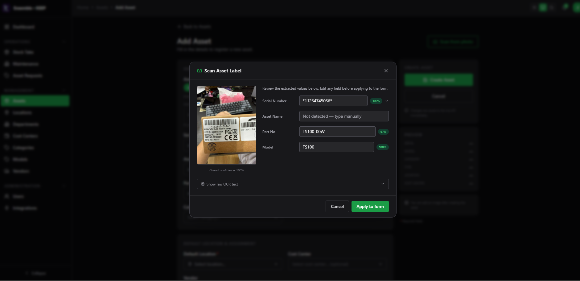 Ensemble asset scanning with OCR